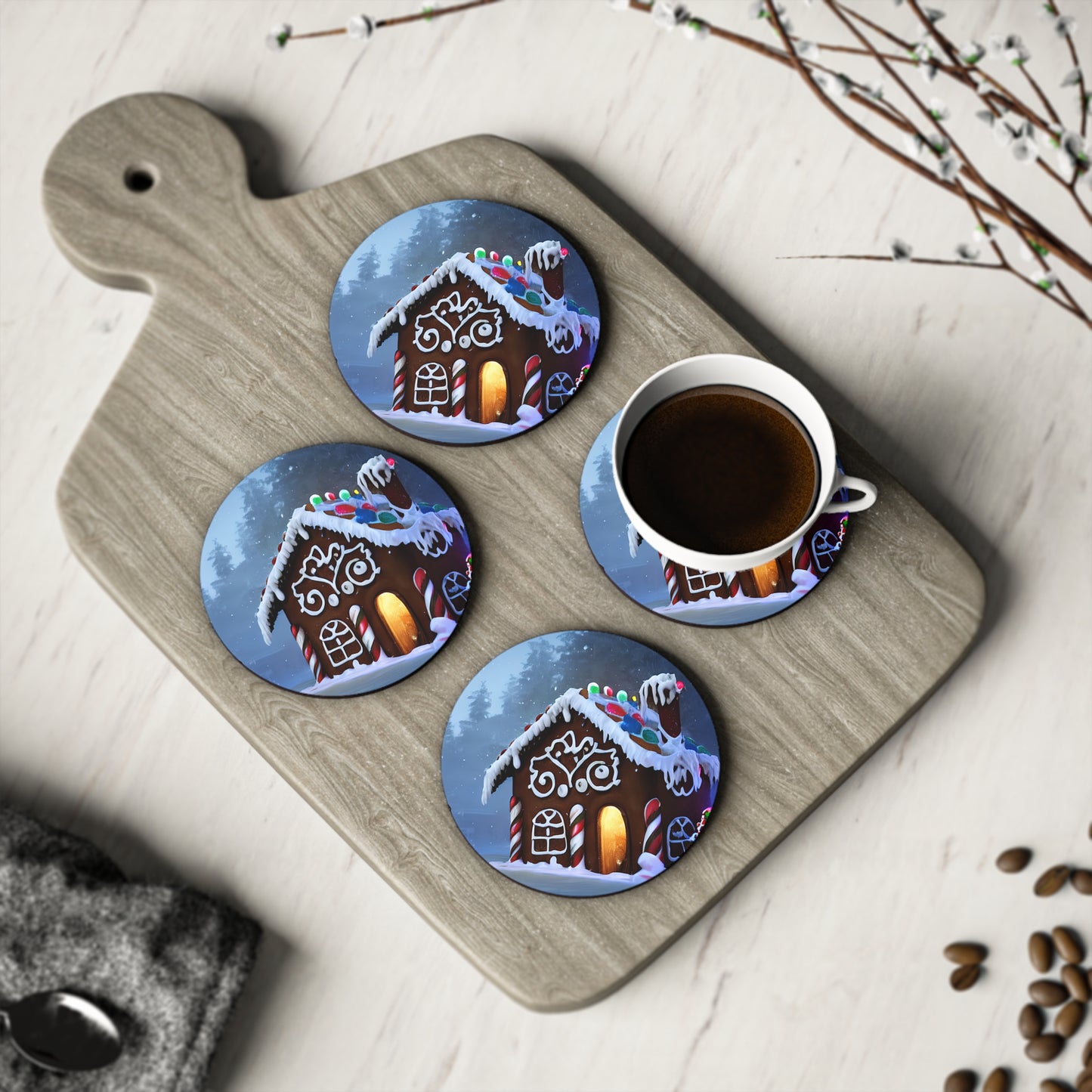 Gingerbread House Coasters | Holiday Drink Coasters, Festive Home Decor, Christmas Gift, Winter Party Favor, Cozy Kitchen Accessory