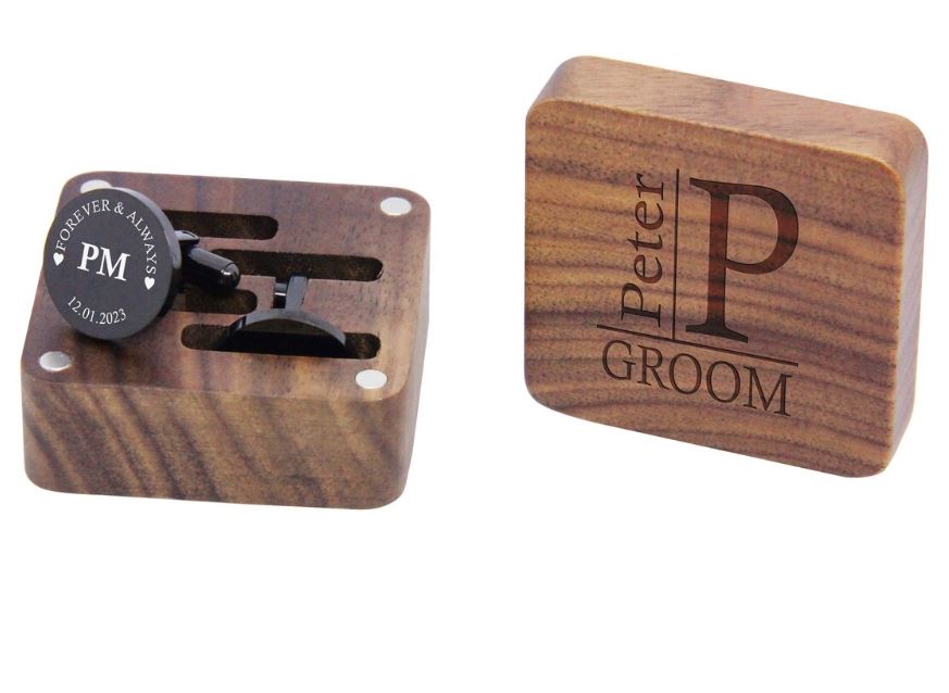 Personalised Engraved Stainless Steel Mens Round Cufflinks with Box