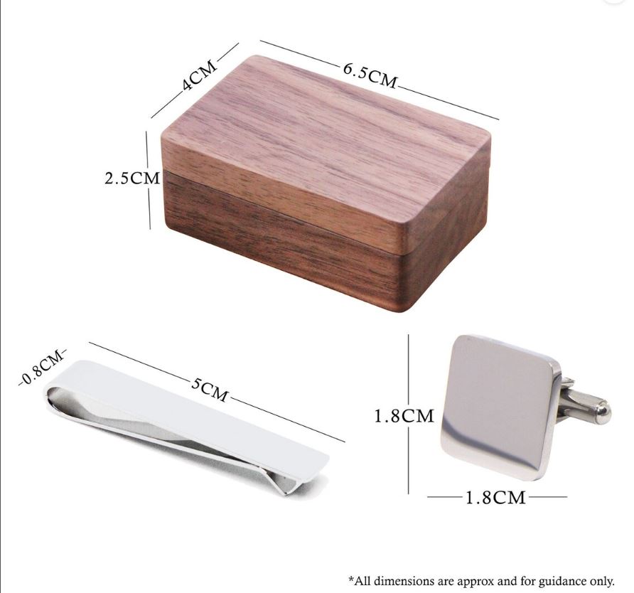 Personalised Engraved Stainless Steel Mens Square Cufflinks with Tie Pin & Box