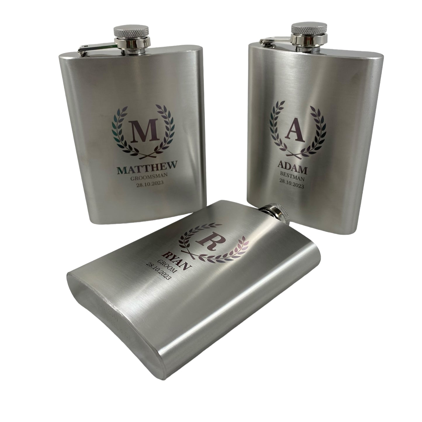 Black Steel 8oz Flask Gift | Custom Names Date Initials | Birthday Fathers Day Gift Wedding Anniversary Gift
