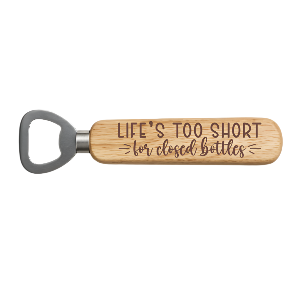 Engraved Personalised Stainless Steel with Wooden Handle Bottle Opener
