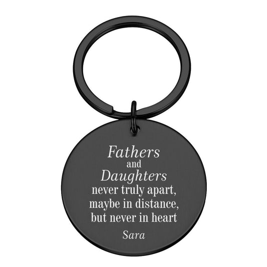 Personalised Enrgaved Metal Keyring Gift Dad | Fathers & Daughters never apart | Custom Names Text | Silver Black Gold Fathers day Keychain