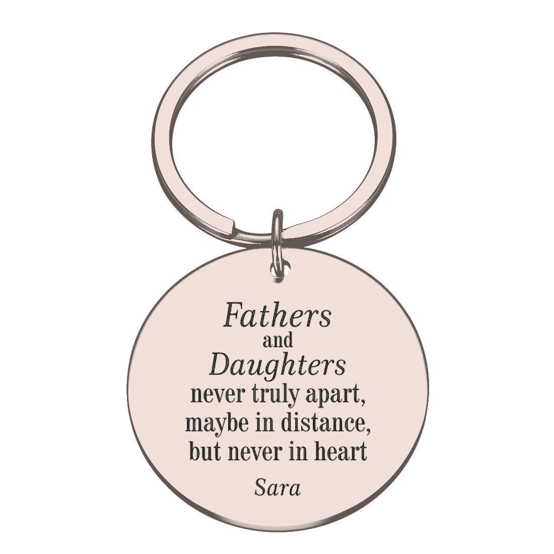 Personalised Enrgaved Metal Keyring Gift Dad | Fathers & Daughters never apart | Custom Names Text | Silver Black Gold Fathers day Keychain