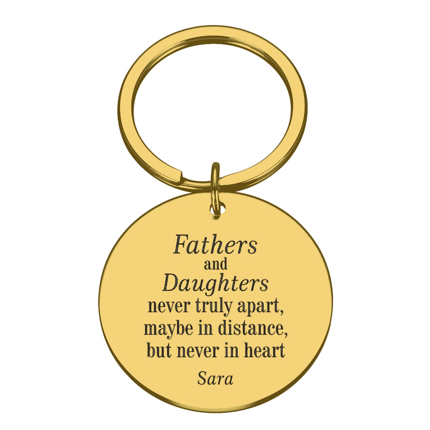 Personalised Enrgaved Metal Keyring Gift Dad | Fathers & Daughters never apart | Custom Names Text | Silver Black Gold Fathers day Keychain