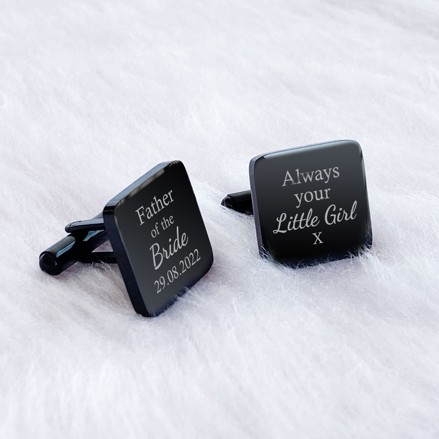 Personalised Engraved Stainless Steel Father of the Bride Always Your Little Girl Square Mens Wedding Cufflinks Gift with Custom Date