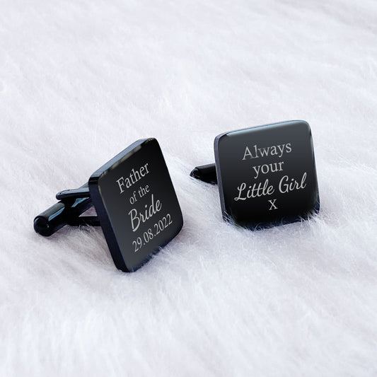 Personalised Engraved Stainless Steel Father of the Bride Always Your Little Girl Square Mens Wedding Cufflinks Gift with Custom Date