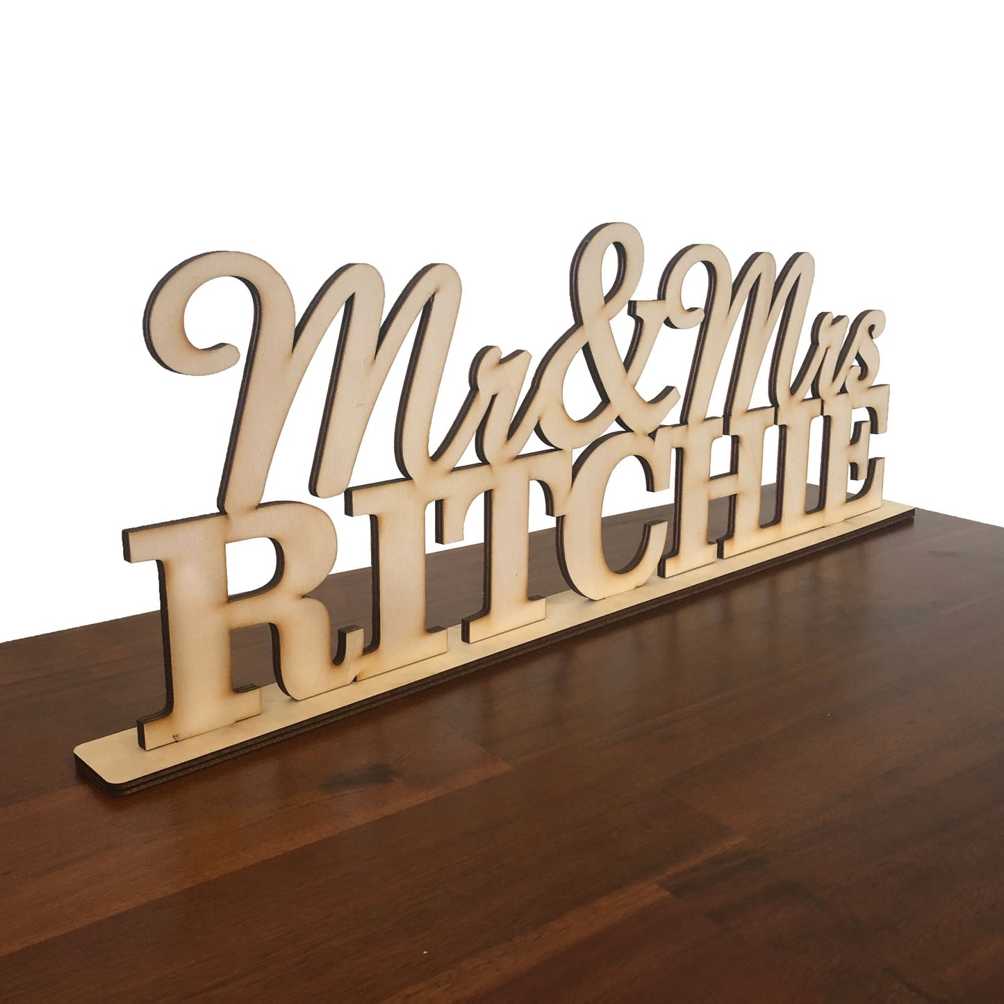 Personalised Mr & Mrs Wooden Rustic Wedding Table Sign with Surname Last name in Wood Veneer