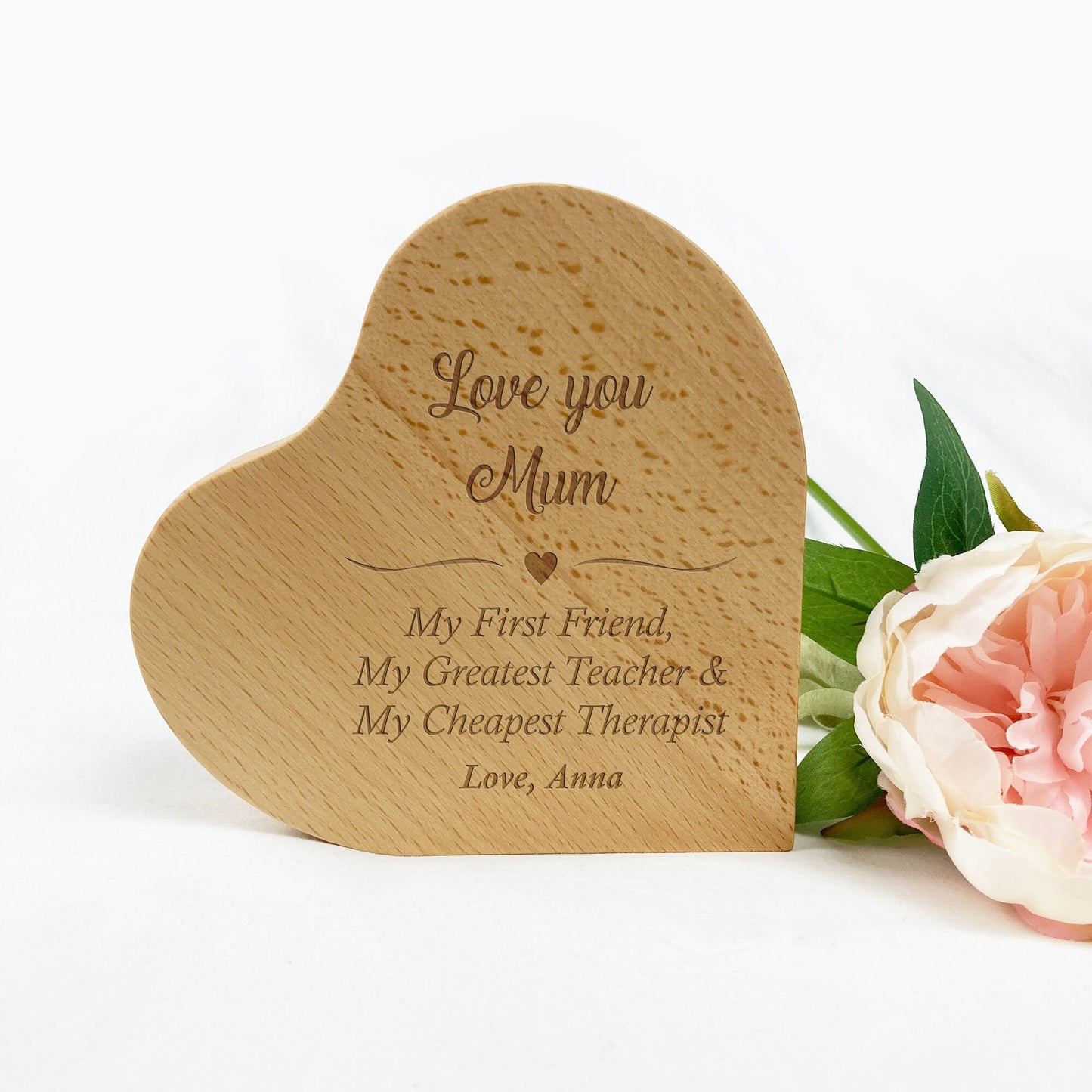 Personalised Engraved Mother’s Day Wooden heart Gift | Mum Mother Grandma | Happy Mothers Day Birthday | Custom message text name Date
