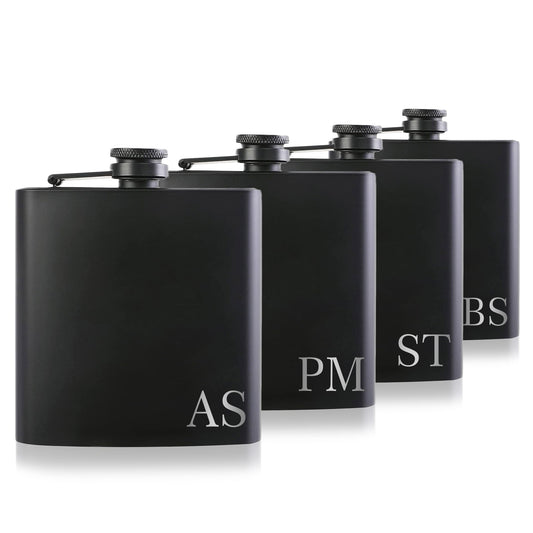 Black Steel 8oz Flask Gift | Custom Names Date Initials | Birthday Fathers Day Gift Wedding Anniversary Gift