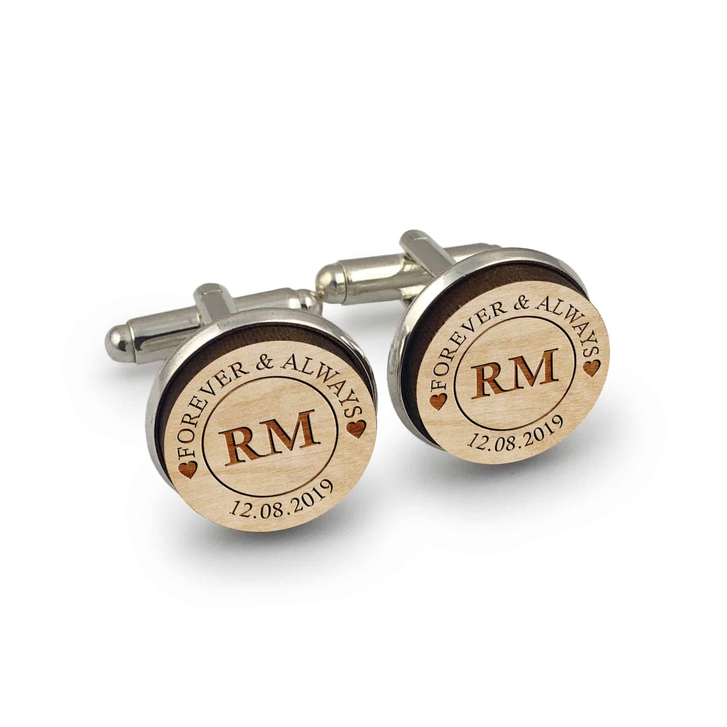 Forever & Always Round Wooden Engraved Wedding Cufflinks