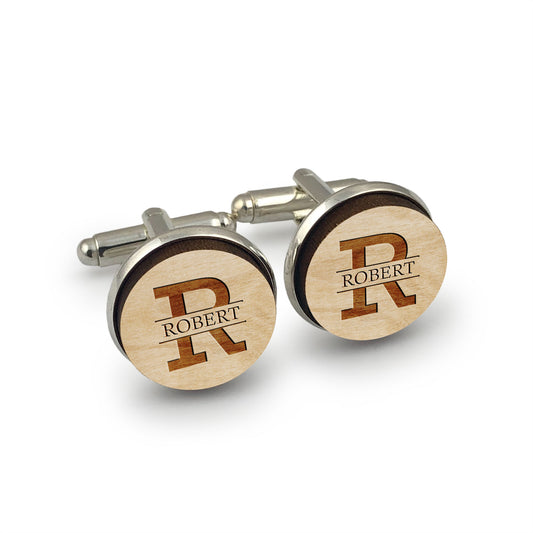 Men Round Silver Cufflinks Custom Initial and Name