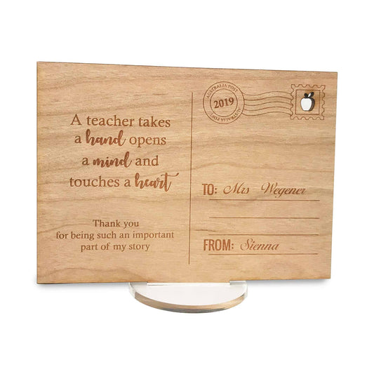 Wooden post card Gift for Teacher with stand