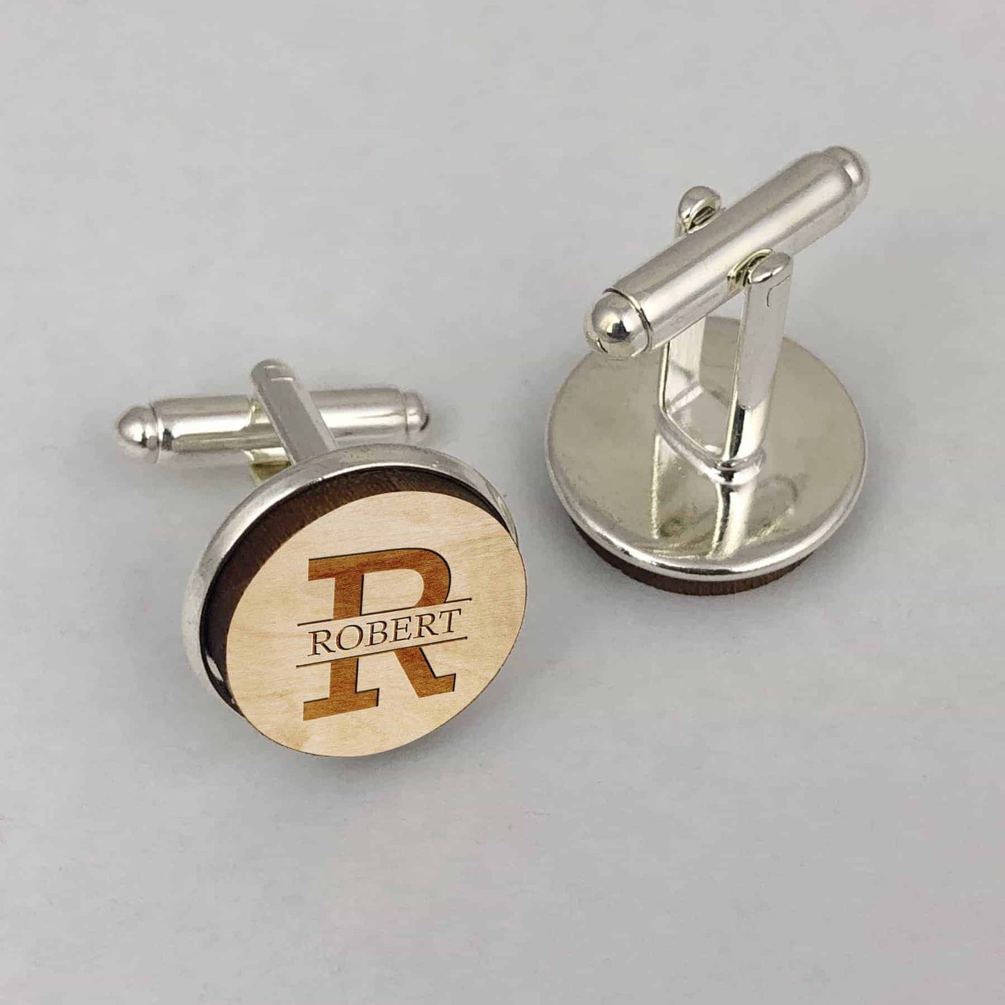 Custom Name Initial Round Wooden Engraved Wedding Birthday shirt cuff links Gift