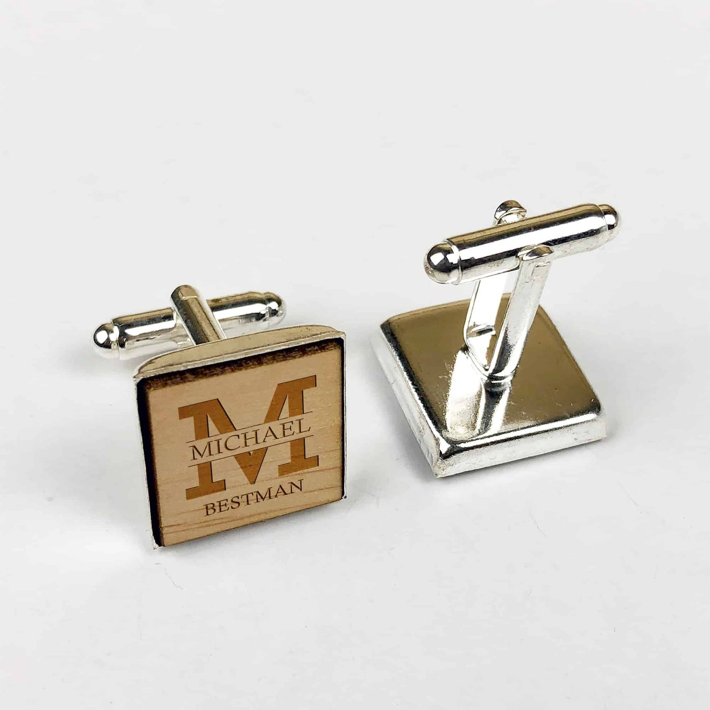 Square Wooden Initial Name and Title Wedding Cufflinks Gift