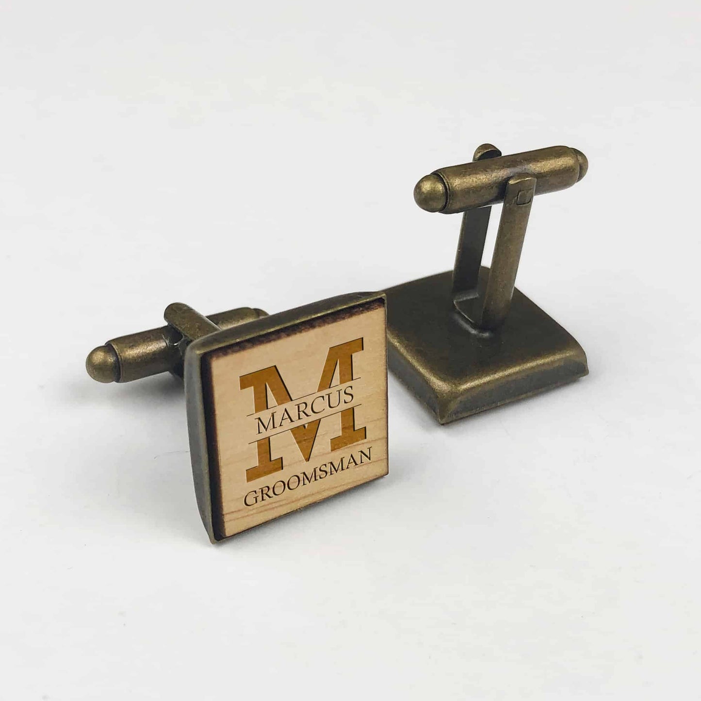 Square Wooden Initial Name and Title Wedding Cufflinks Gift