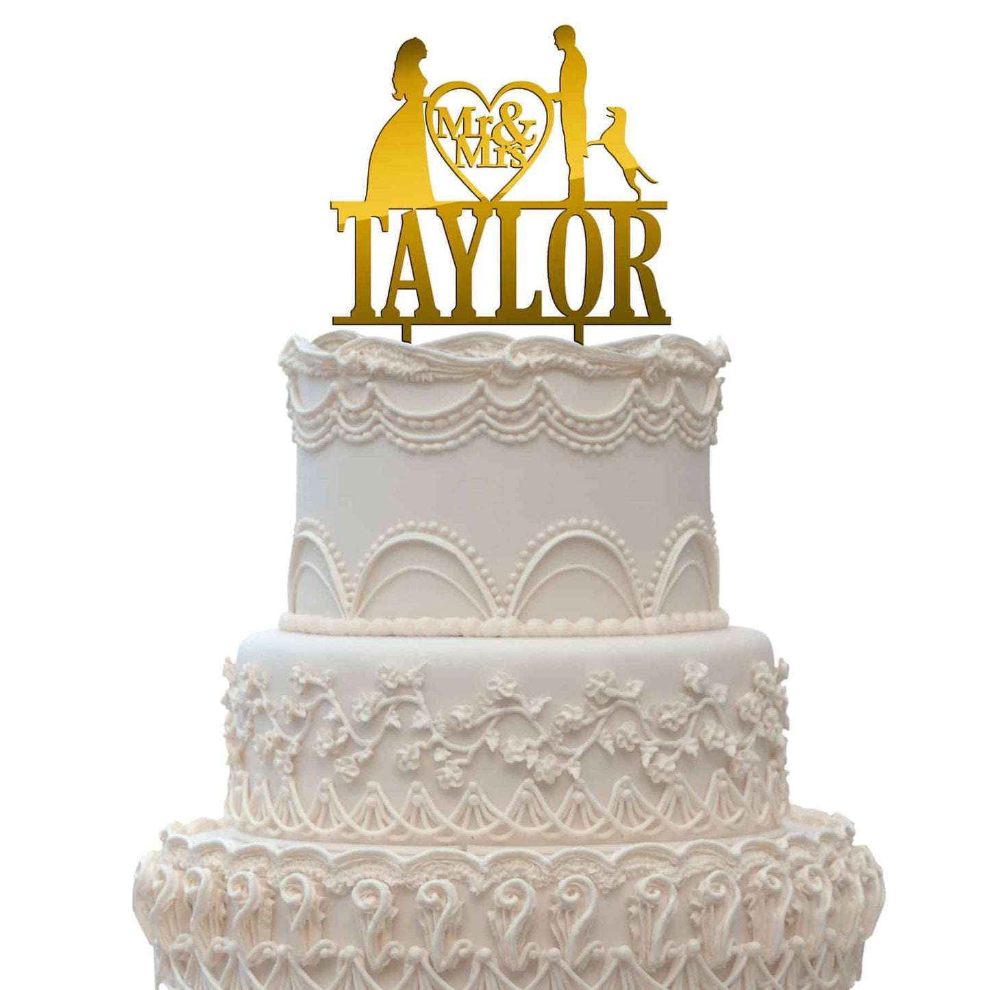 Mr & Mrs Wedding Cake Topper With Last Name Dog Pet Bride & groom