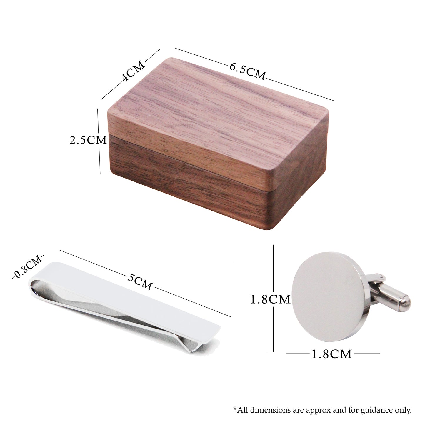 Personalised Engraved Stainless Steel Mens Round Cufflinks with Tie Pin & Box