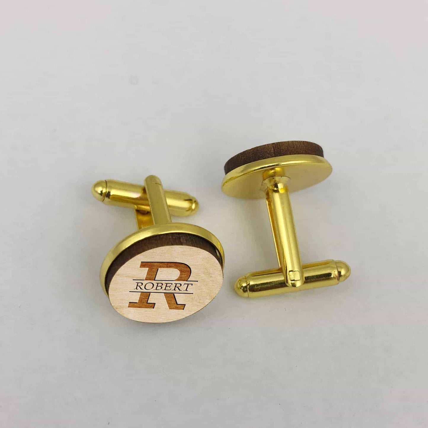 Custom Name Initial Round Wooden Engraved Wedding Birthday shirt cuff links Gift