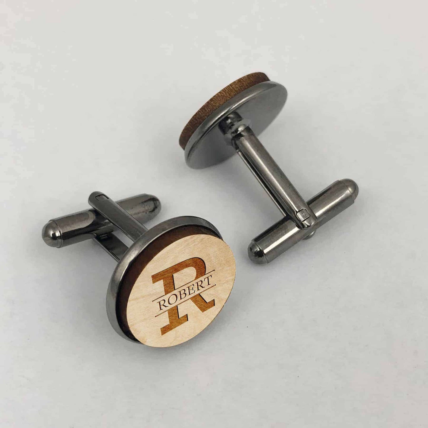 Custom Name Initial Round Wooden Engraved Wedding Birthday shirt cuff links Gift