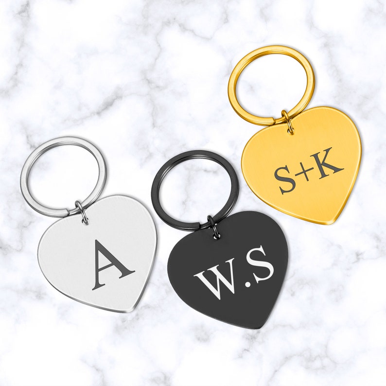 Custom Text Names Date Initials Metal Heart Key ring Gift Couple