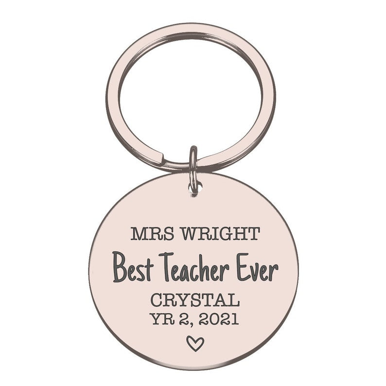 Engraved Best Teacher Ever Metal Key ring Gift Custom Names