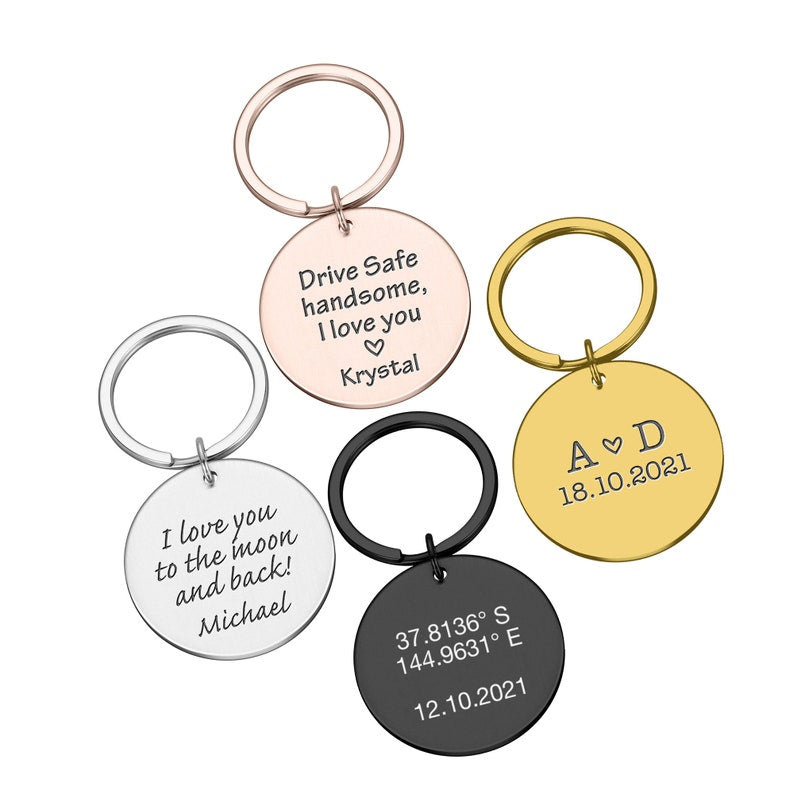 Custom Text Names Date Initials Metal Tag Key ring Gift Loved Ones