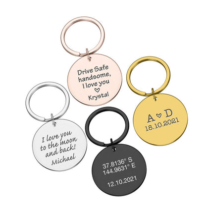 Custom Text Names Date Initials Metal Tag Key ring Gift Loved Ones