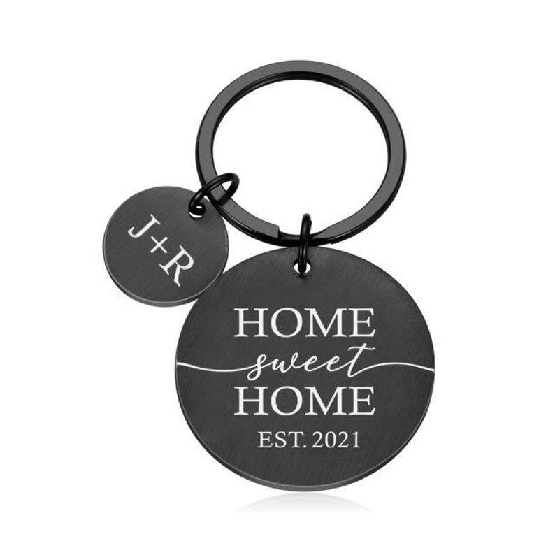 Engraved Home Sweet Home Key ring Gift Custom Date and Initials