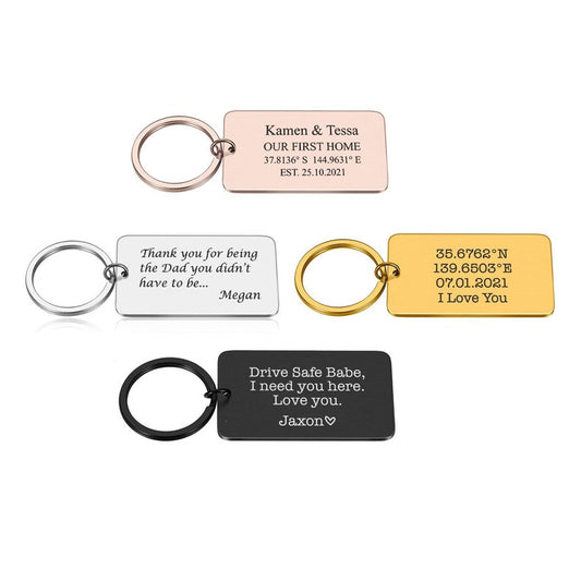 Custom Text Names Date Initials Metal Tag Key ring Gift Grandpa Grandma