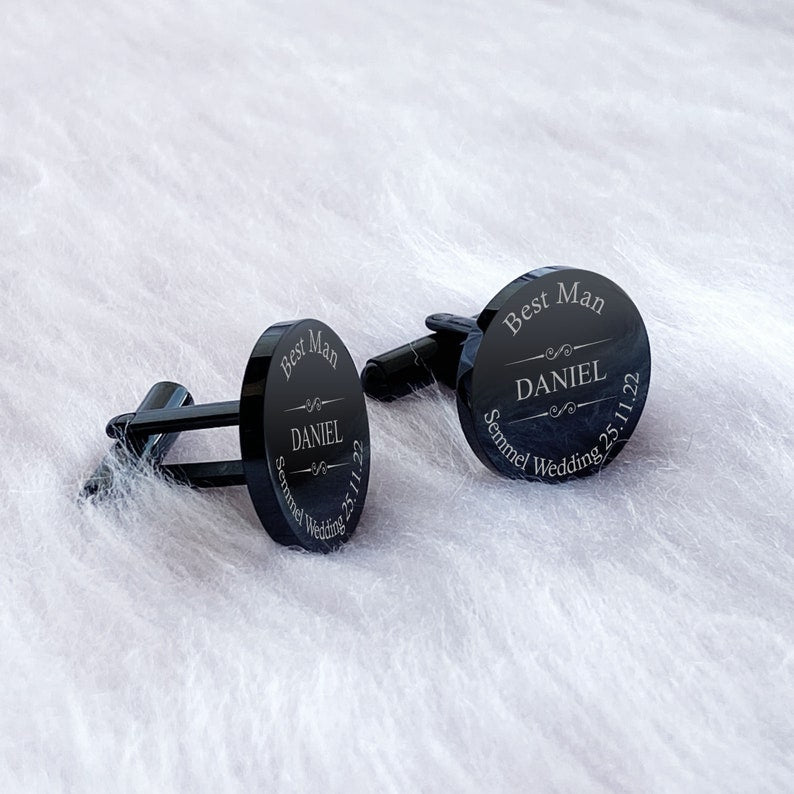 Engraved Stainless Steel Cufflinks for Groom Groomsman Best Man Father of the Bride