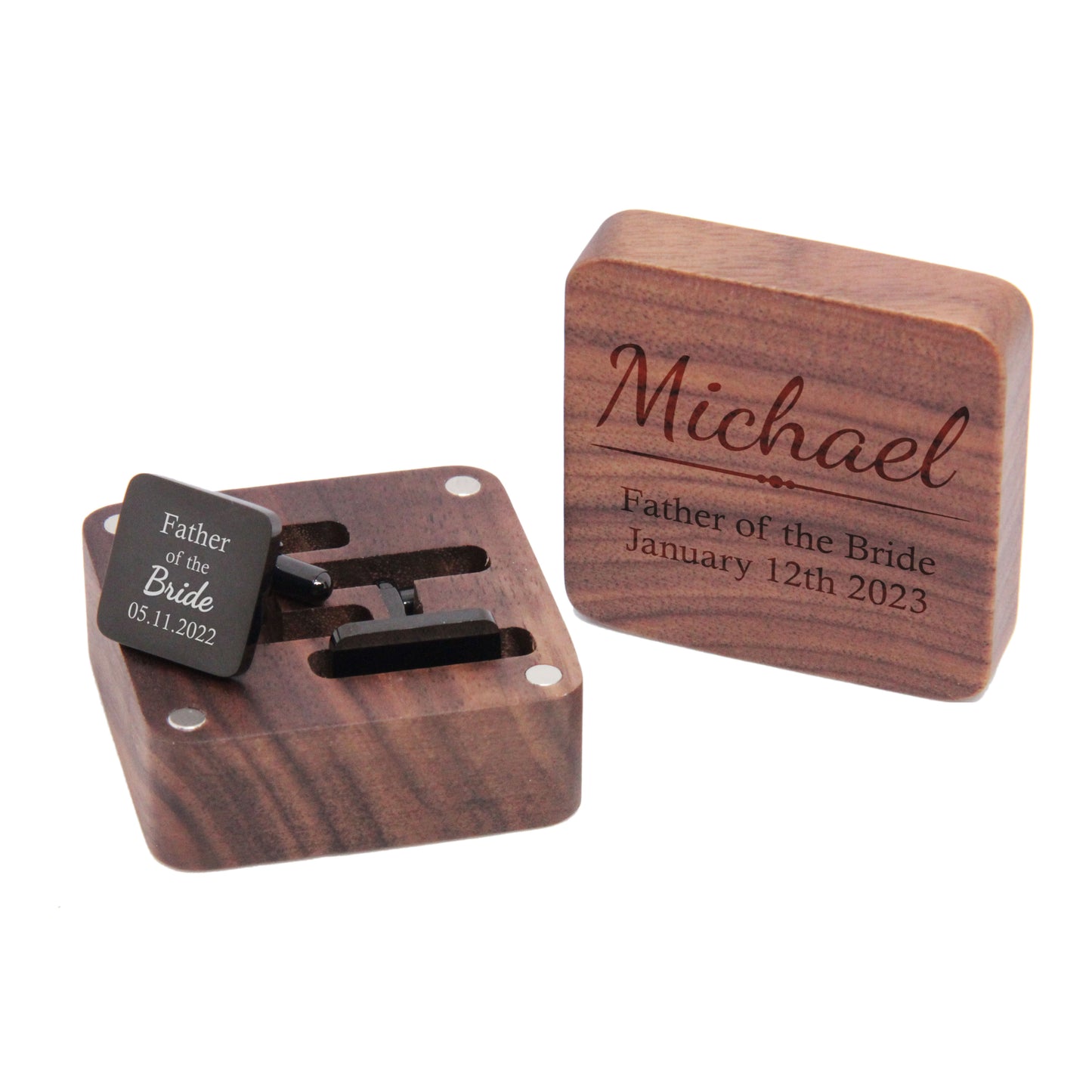 Personalised Engraved Stainless Steel Mens Square Cufflinks with Box