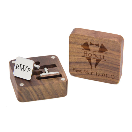 Personalised Engraved Stainless Steel Mens Square Cufflinks with Box