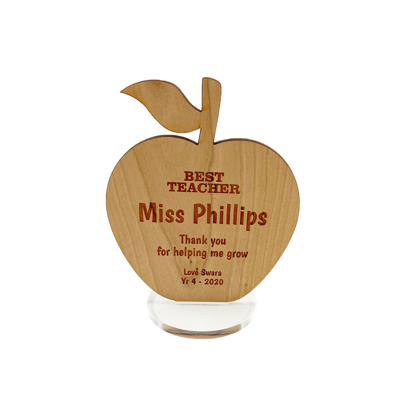 Wooden Apple Plaque with stand Gift Teachers Day End of Term Christmas