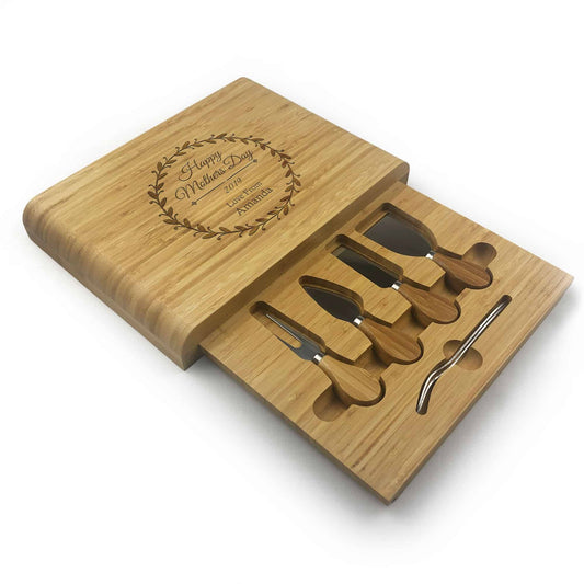 Happy Mother's Day Wooden Cheese Board with Knives Set