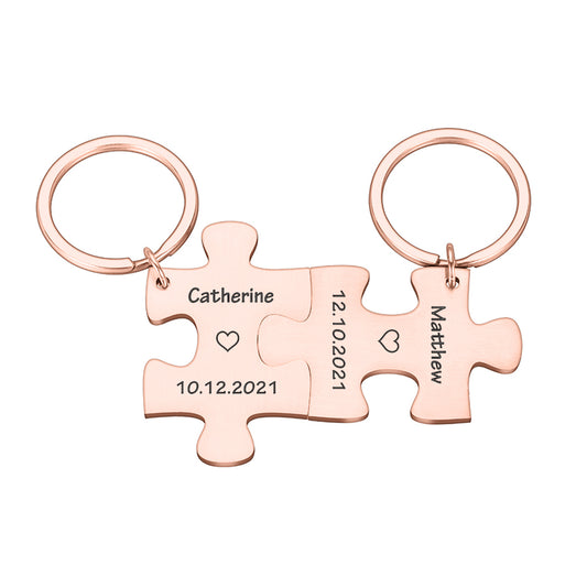 2 x Interlocking Metal Jigsaw Puzzle Key rings Gift Set