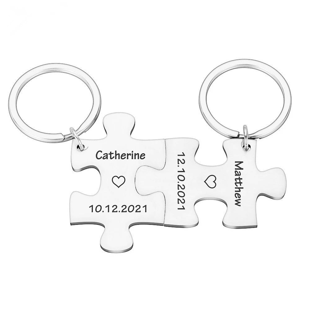 2 x Interlocking Metal Jigsaw Puzzle Key rings Gift Set