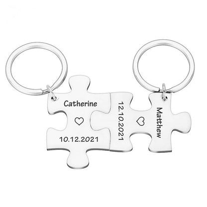 2 x Interlocking Metal Jigsaw Puzzle Key rings Gift Set