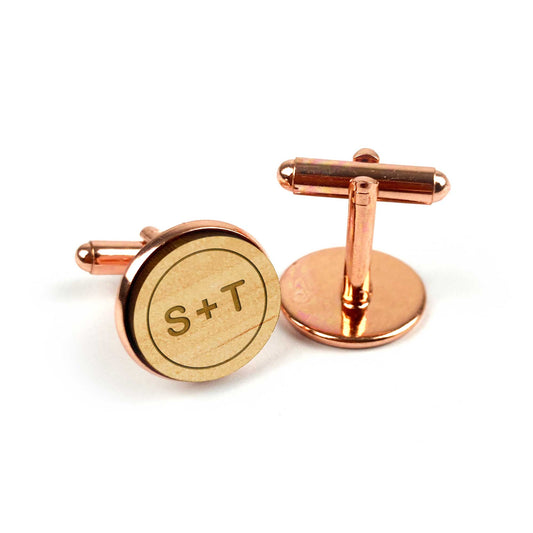 Round Wooden Engraved Wedding Shirt Cufflinks Gift Initials