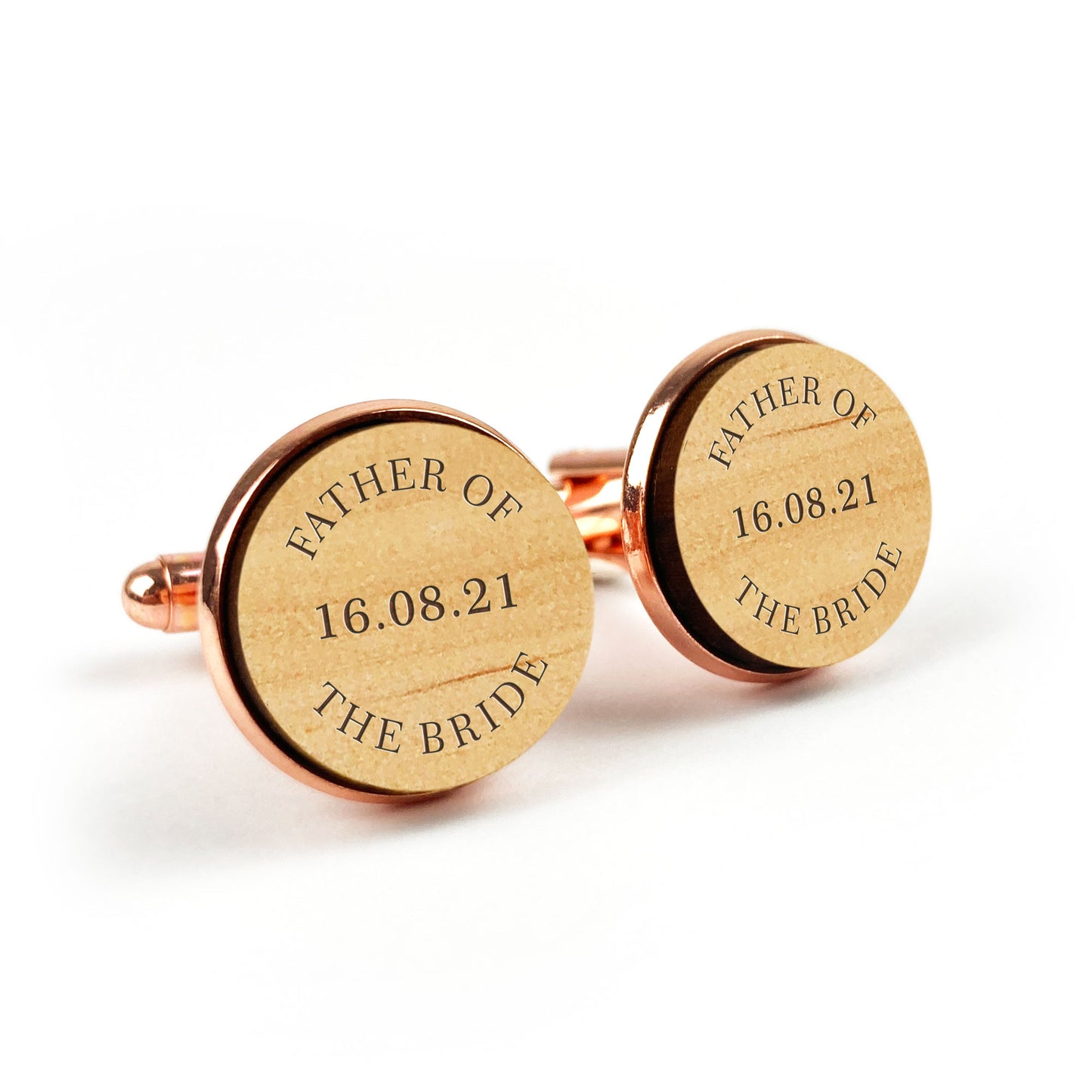 Father of the Bride Round Wooden Engraved Shirt Cufflinks Gift