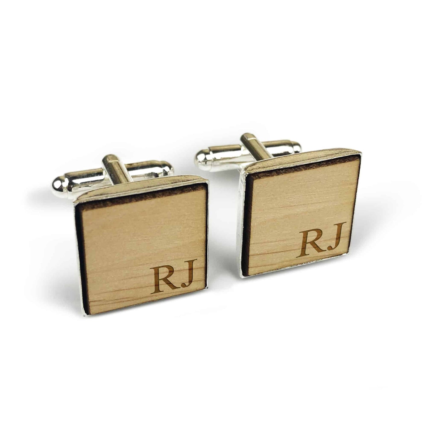 Square Wooden Initials Mens Cufflinks With Git Pouch