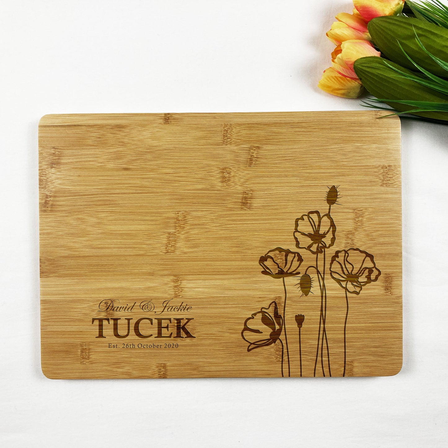 Chopping Board Gift with Flowers & Couple Names