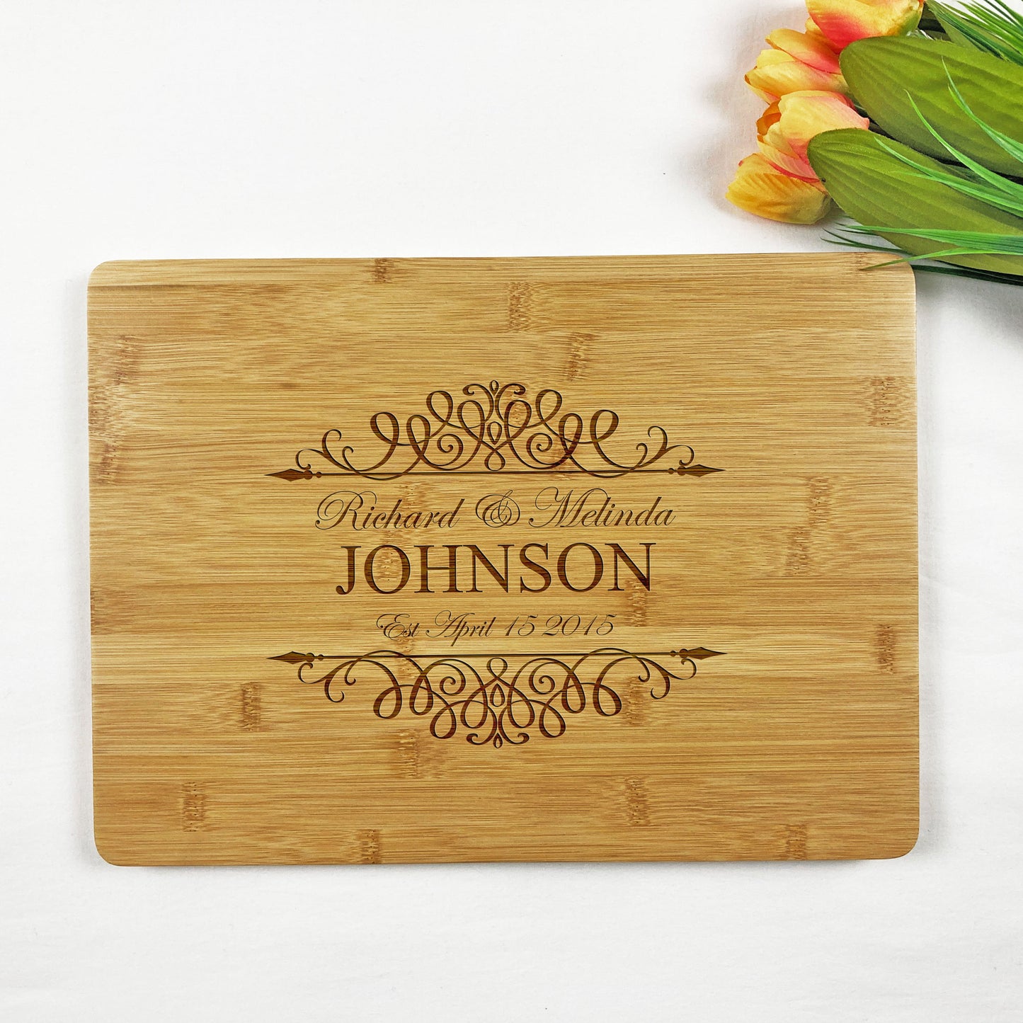 Mr & Mrs Chopping Board Gift with Family Name & Date