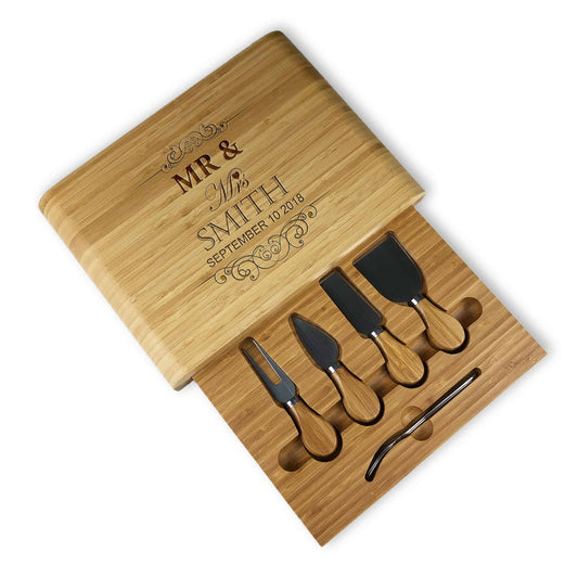 Wooden Cheese Board with Knives Set