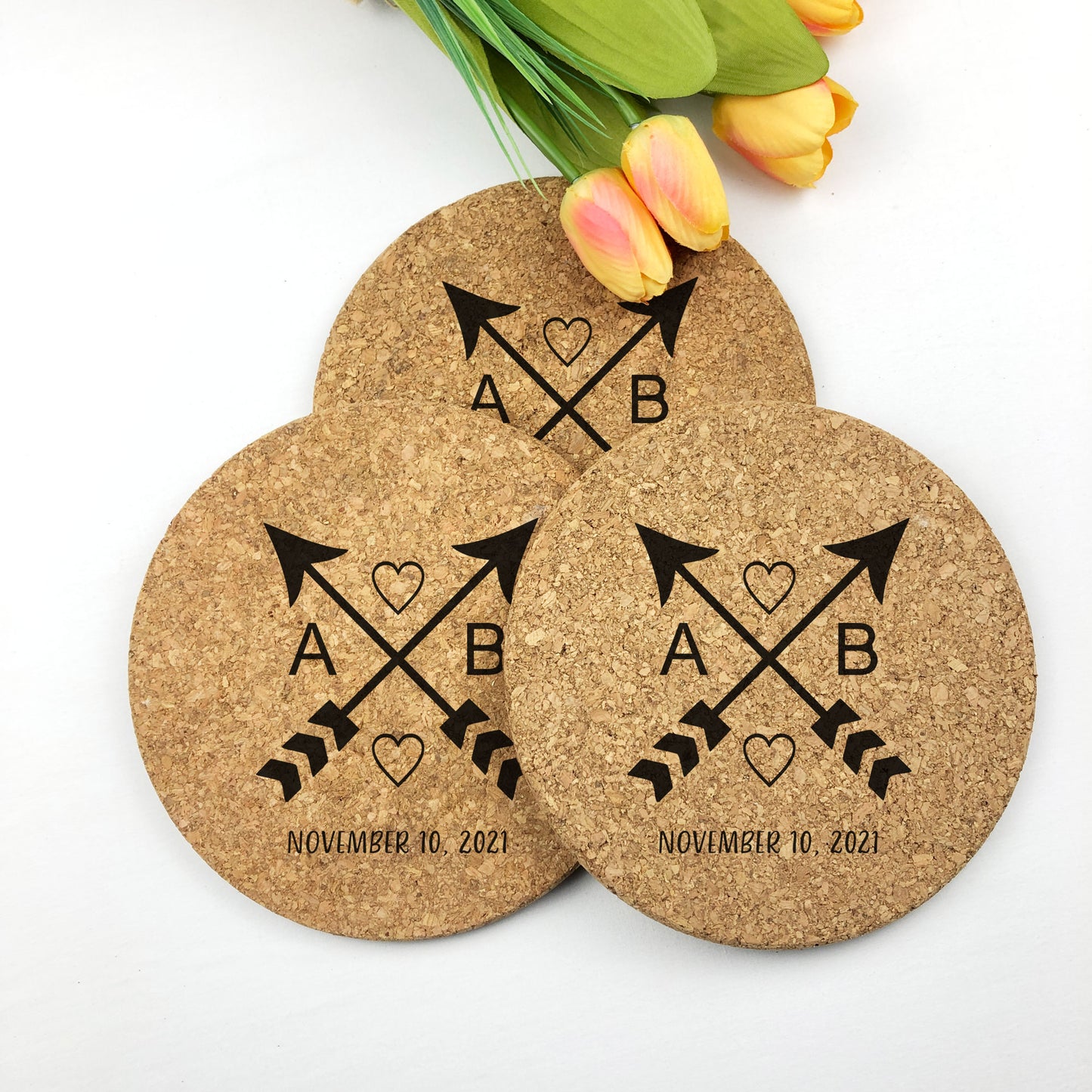 Cork Coasters Initial Monogram Wedding Favours