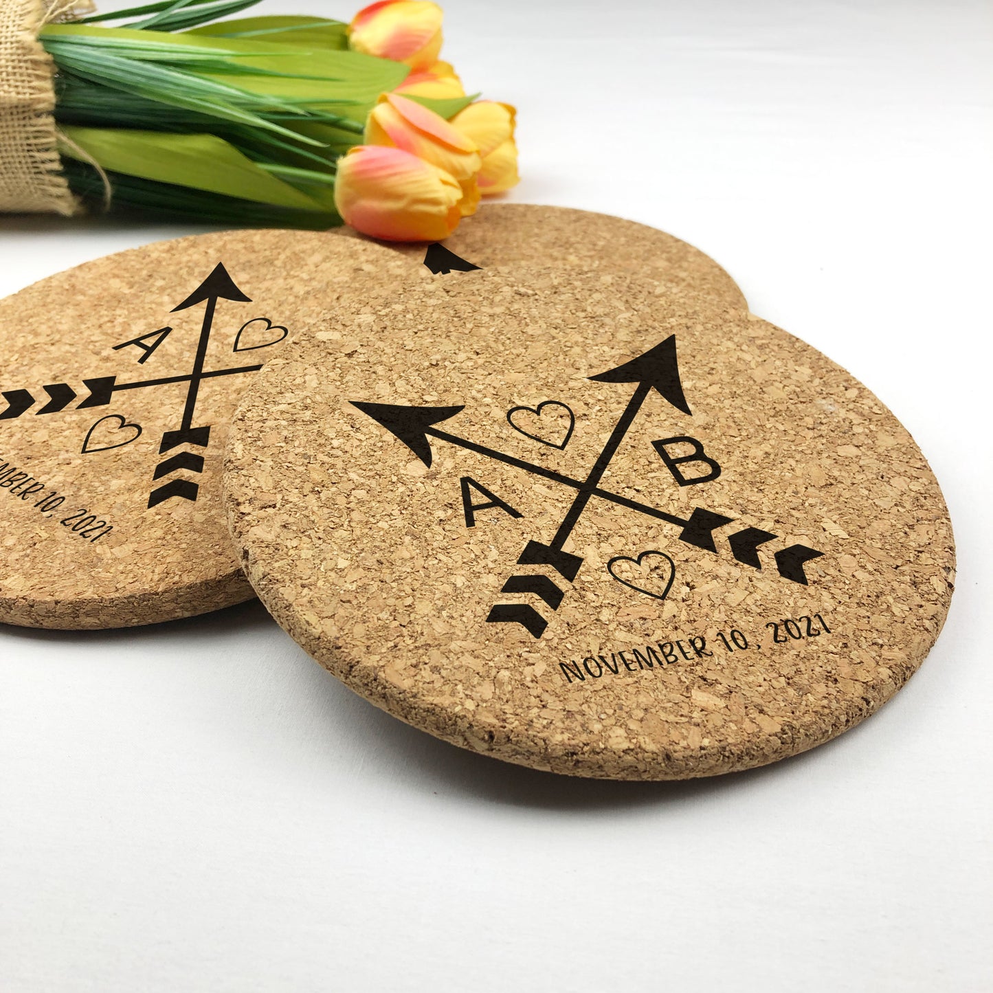 Cork Coasters Initial Monogram Wedding Favours