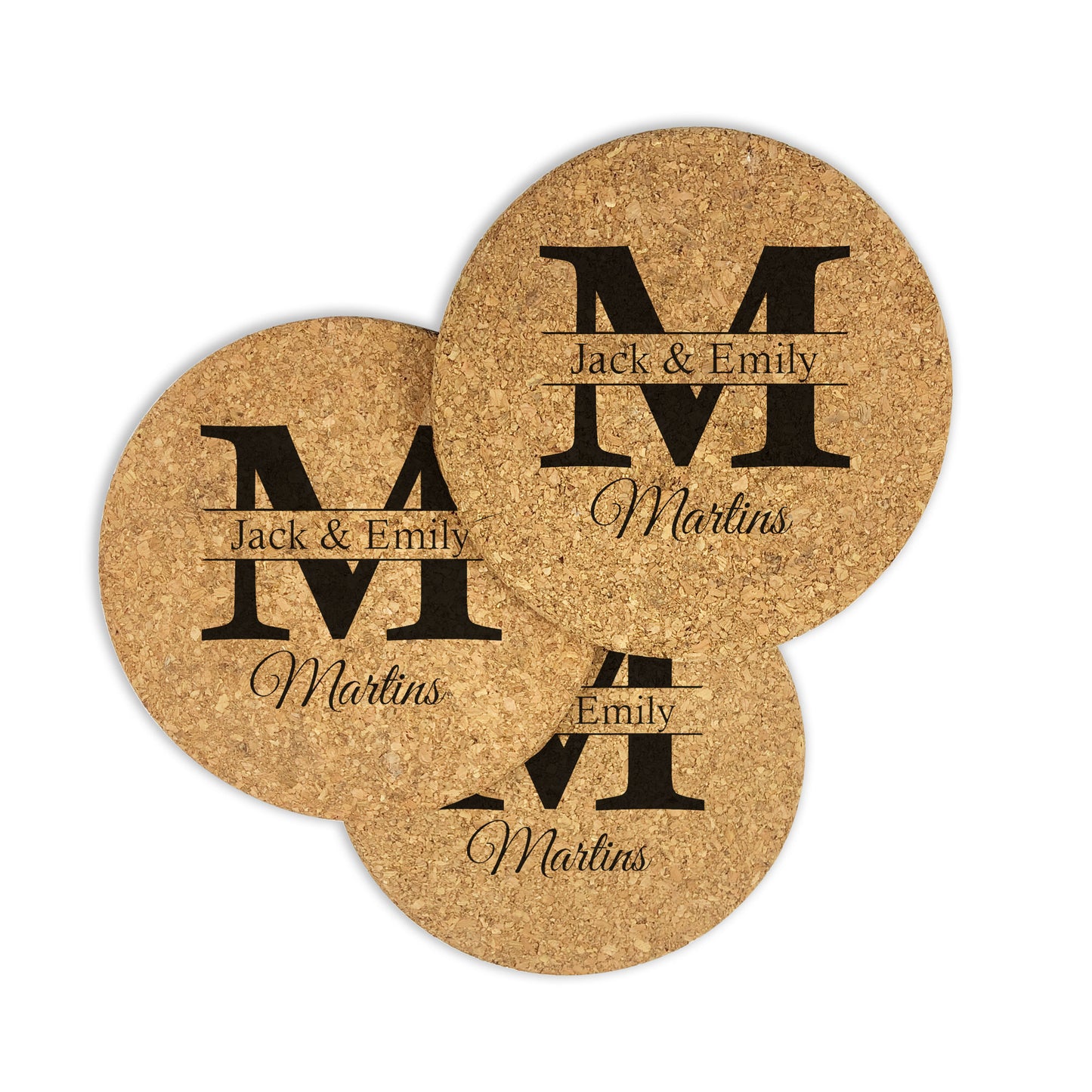 Cork Coasters Initial Monogram Family Name