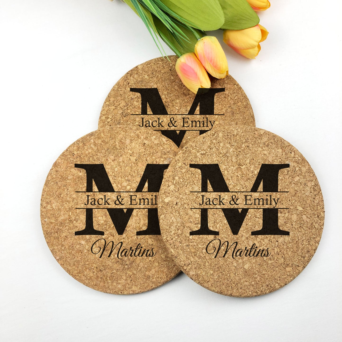 Cork Coasters Initial Monogram Family Name