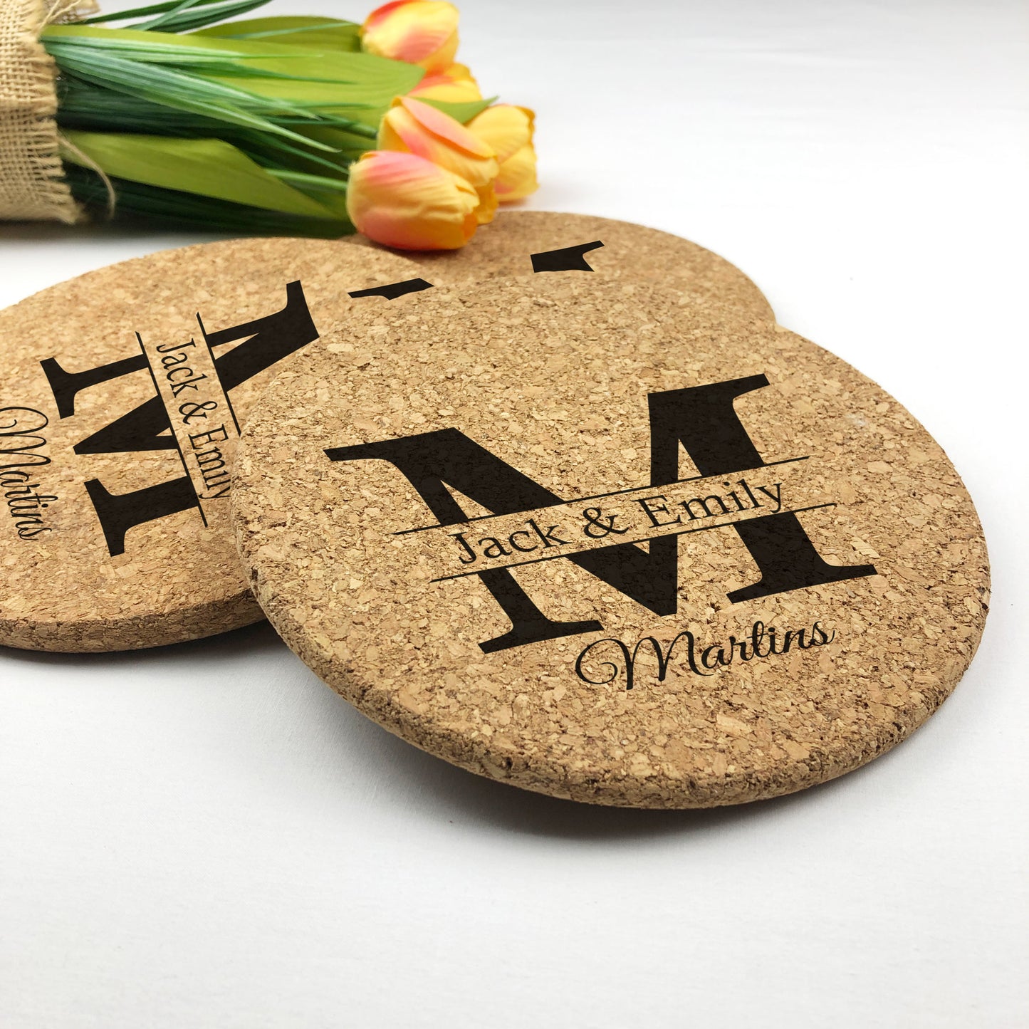 Cork Coasters Initial Monogram Family Name