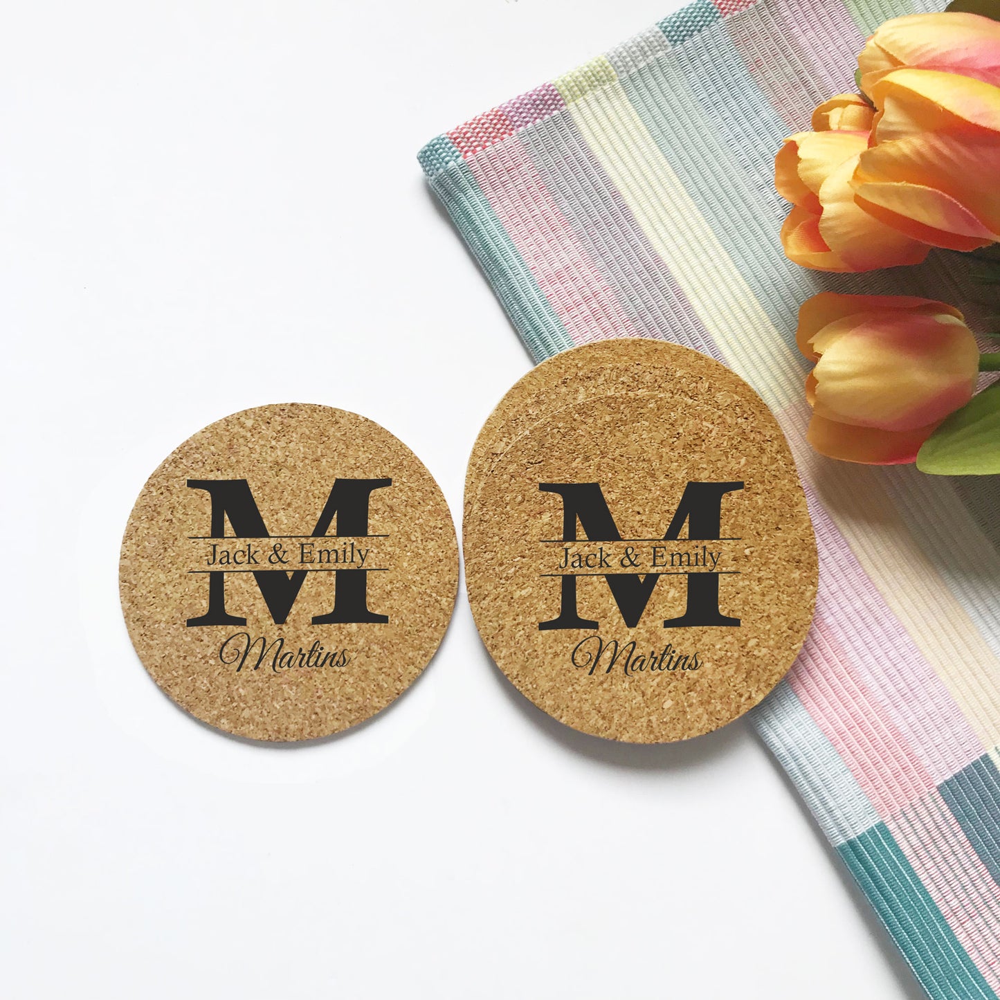 Cork Coasters Initial Monogram Family Name