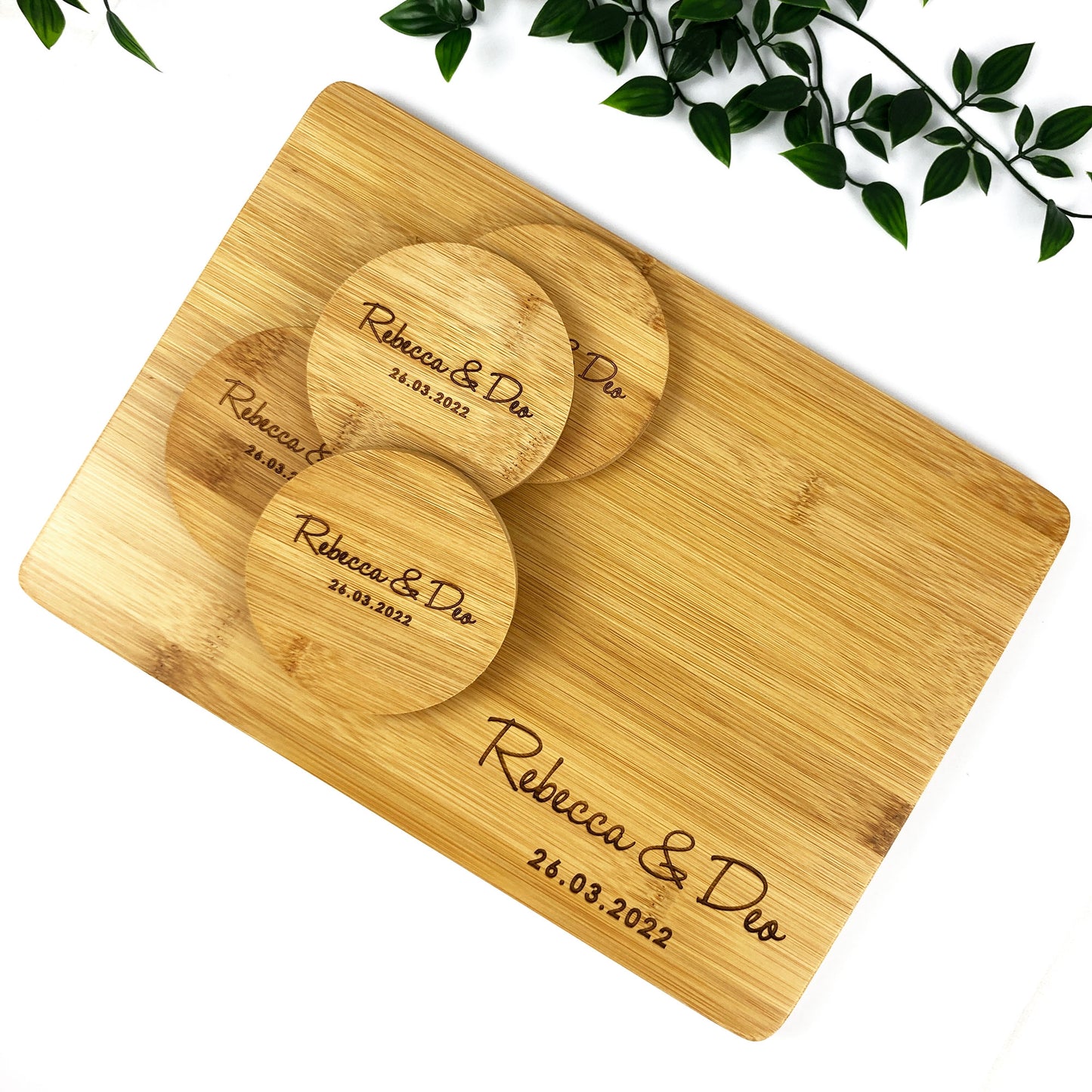 Engraved Chopping Board Gift Set | Custom Names Date | Wedding Gift Housewarming Present Bridal Shower Gift Anniversary Gift